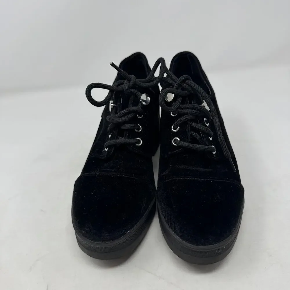 Urban Outfitters Black Velvet Lace-Up Chunky Platform Heels 90s Y2K Style Size 7